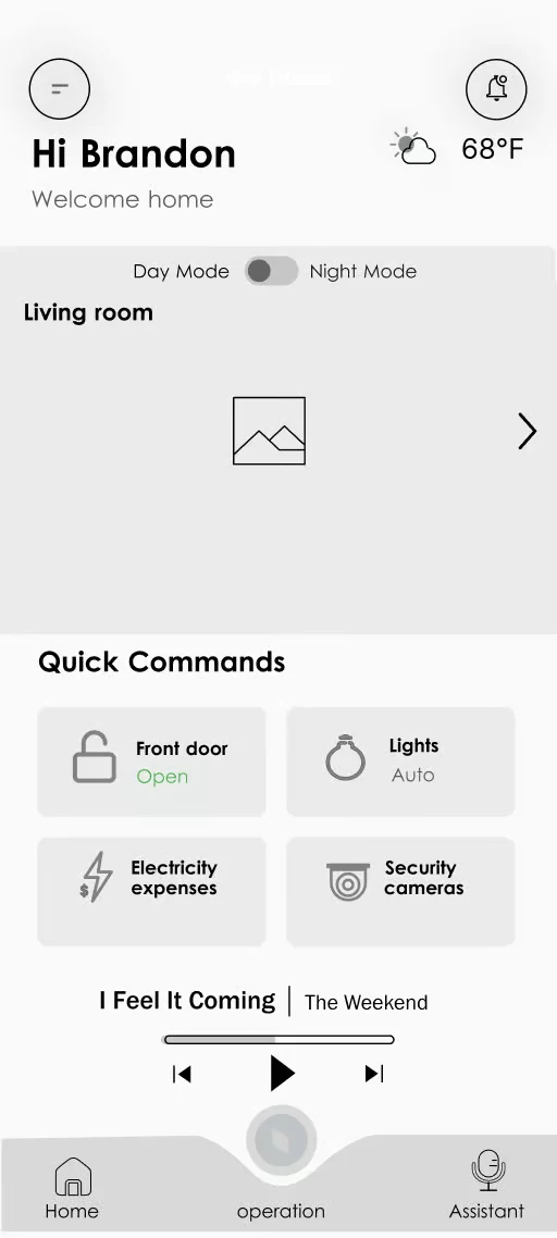 TERA home wireframe with household overview and quick commands.
